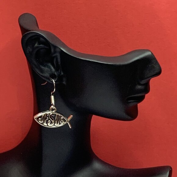 Jesus Earring, Jesus Fish Earring, Religious Earring, Easter Earring, Christmas - Picture 2 of 5